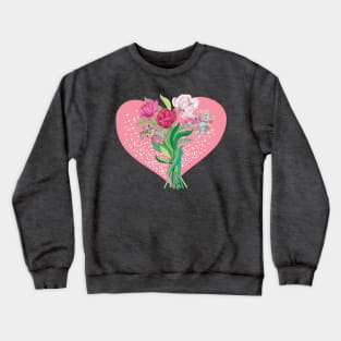 Spring flowers and tulips in blush pink heart shape Crewneck Sweatshirt